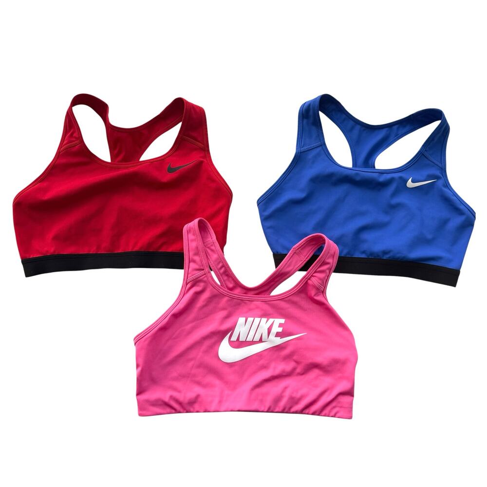Women's Medium-Support Non-Padded Sports Bra Large Set of 3 Blue Red Pink